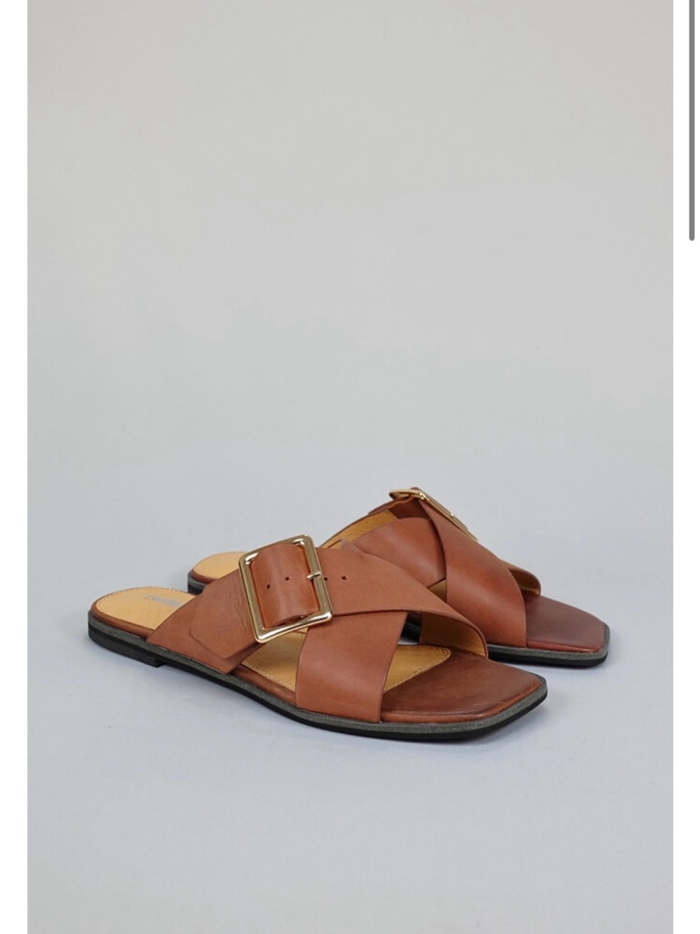 Mollini Tan Cross-Strap Slide Sandals with Buckle